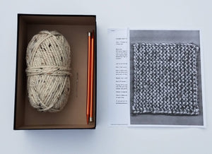 Ivory Marble Beginner Knit Kit, Easy Potholder Knit Box, New Knitter Project, Starter Chunky Knit Idea, DIY Knitted Kitchen Accessory