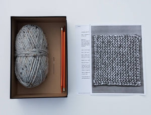 Gray Marble Beginner Knit Kit, Easy Potholder Knit Box, New Knitter Project, Starter Chunky Knit Idea, DIY Knitted Kitchen Accessory