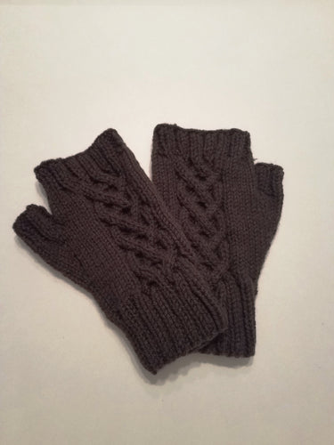 Fingerless Gloves | Dark Brown | Irish Knot Design | Hand-knitted